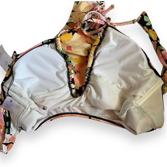 Shade&Shore Multi Floral Halter Keyhole Bandeau Tie Back One Piece Swimsuit NWT - Picture 12 of 16